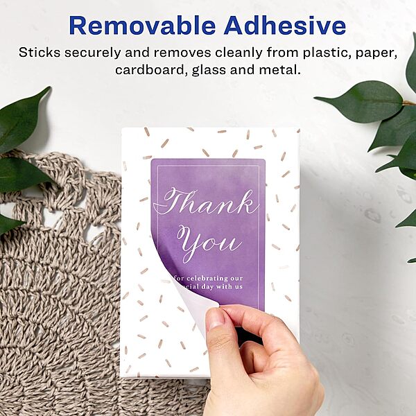 Avery Matte White Removable Rectangle Labels, Sure Feed Technology, Print-to-The-Edge, 4.75" x 3.5", 60 Removable Labels, Laser/Inkjet Printable 60 labels