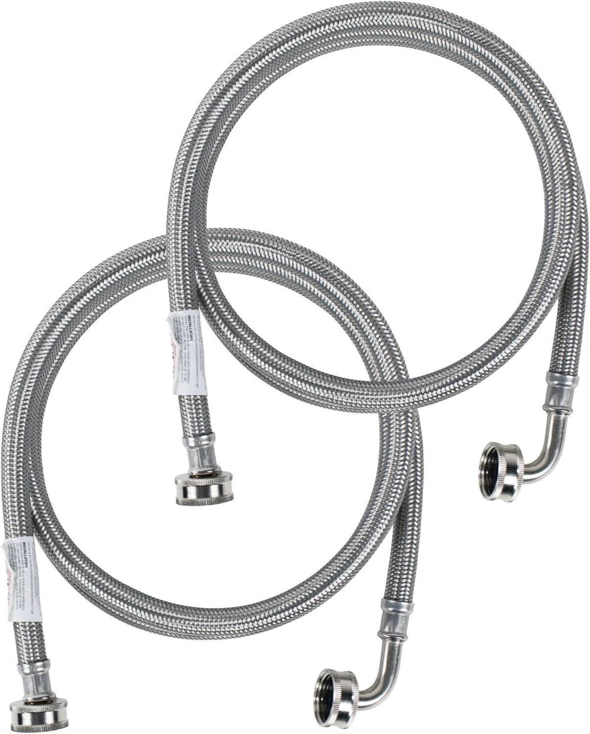 Certified Appliance Accessories Washing Machine Hose with 90 Degree Elbow (2 Pack), Hot and Cold Water Supply Lines, 4 Feet
