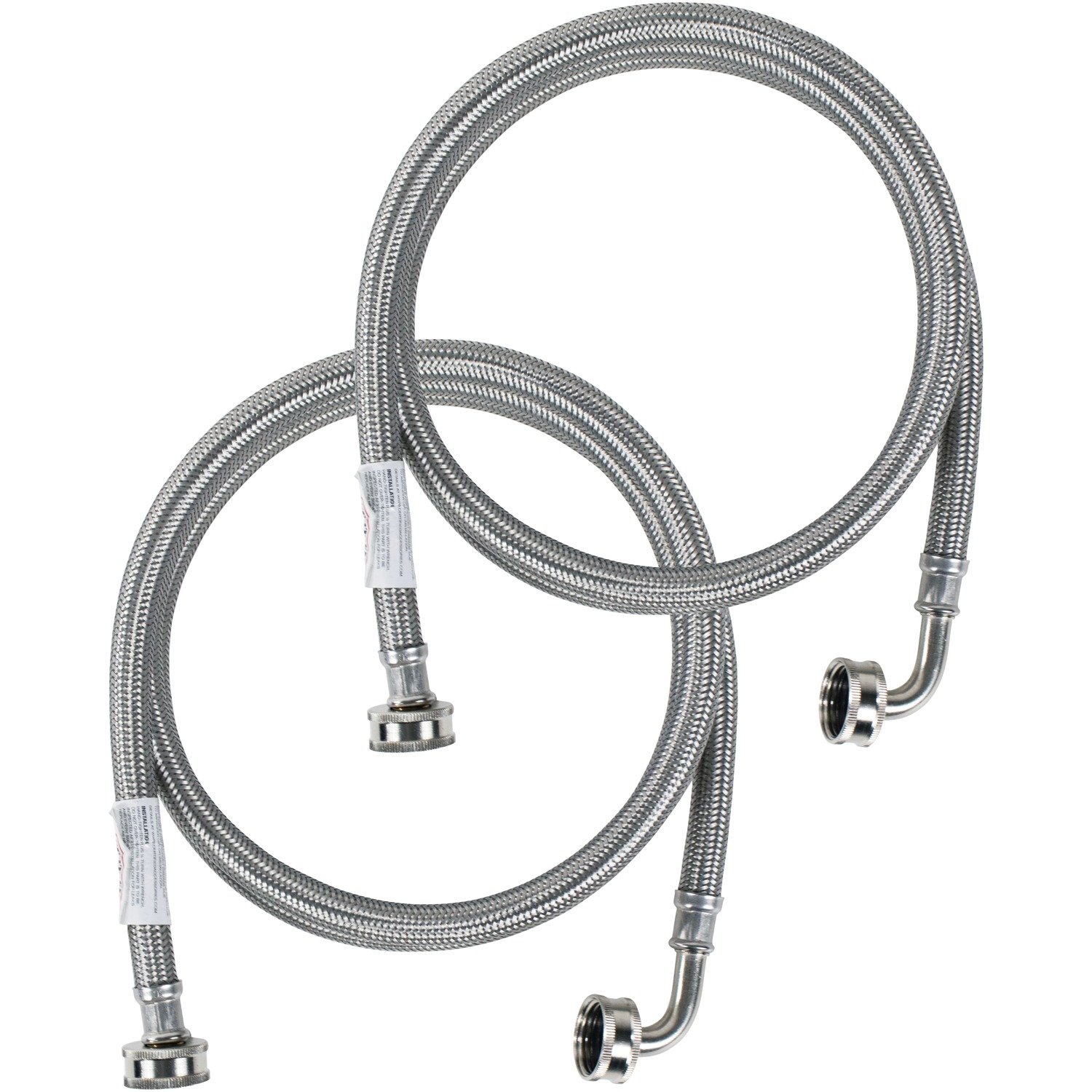 Certified Appliance Accessories Washing Machine Hose with 90 Degree Elbow (2 Pack), Hot and Cold Water Supply Lines, 5 Feet