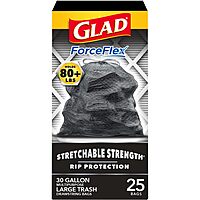 Glad Trash Bags, ForceFlexPlus Black Large Drawstring Garbage Bags, 30 Gal, 25 Ct (Package May Vary) 25 Count (Pack of 1)