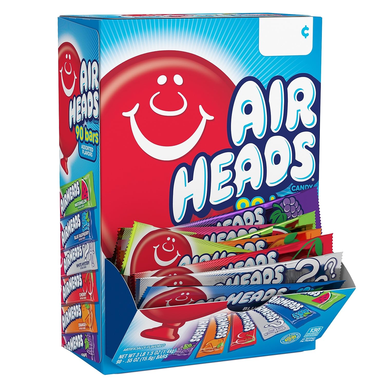 Airheads Candy Bars, Variety Bulk Box, Chewy Full Size Fruit Taffy, Back to School, Halloween, Non Melting, Concessions