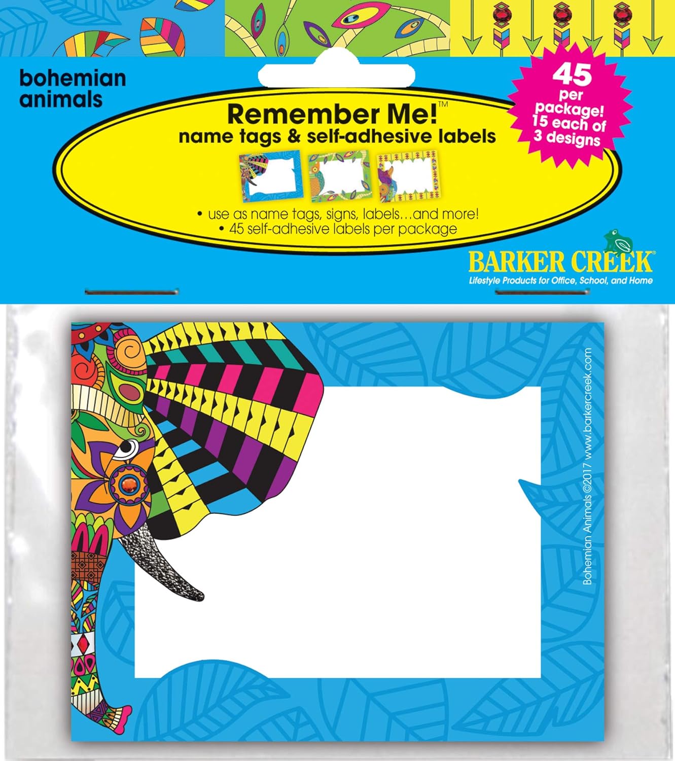 Barker Creek Name Badges & Self-Adhesive Labels, Bohemian Animals, Multi-Design, Multi-Purpose Name Tags, Gift Tags