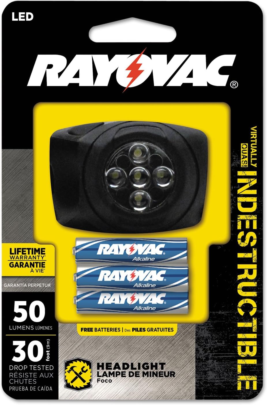 Rayovac Virtually Indestructible LED Headlamp, Durable and Bright Headlamp with Head Strap, Camping Gear and Work Light