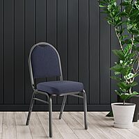 National Public Seating 9200 Series: Dome-Back Premium Fabric Upholstered Banquet Stack Chair, Midnight Blue Seat/Black Sandtex Frame, Set Of 2