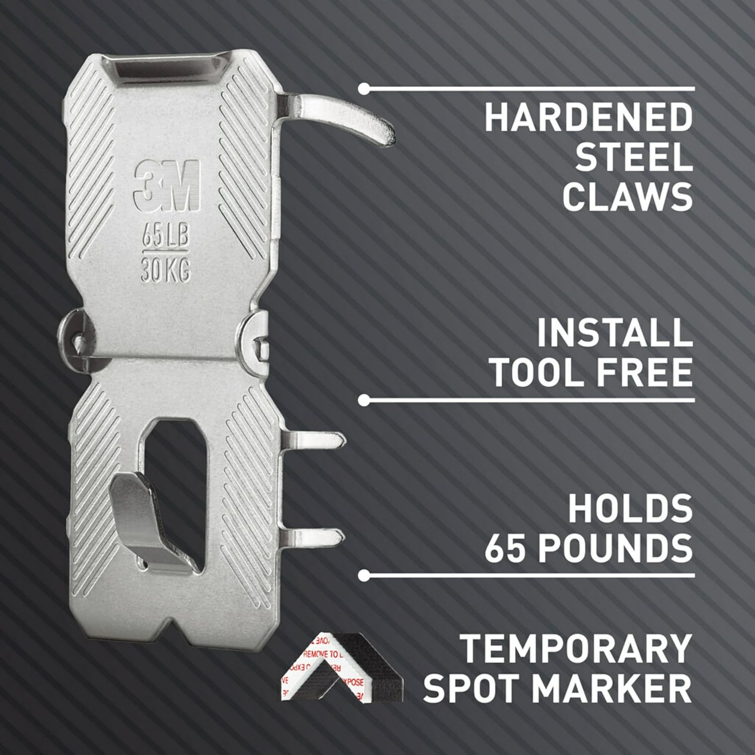 3M CLAW 65 lb. Drywall Picture Hanger with Spot Marker, Gray, 2 Hangers, 2 Spot Markers