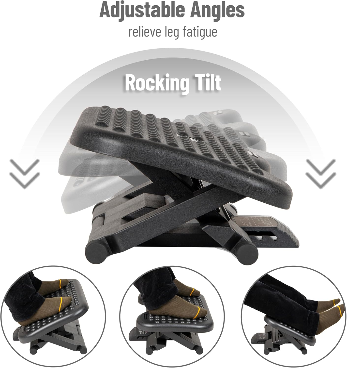 Mind Reader Foot Rest, Under Desk at Work, Ergonomic, Height Adjustable, Office, Plastic, 17" L x 13" W x 6.25" H, Set of 2