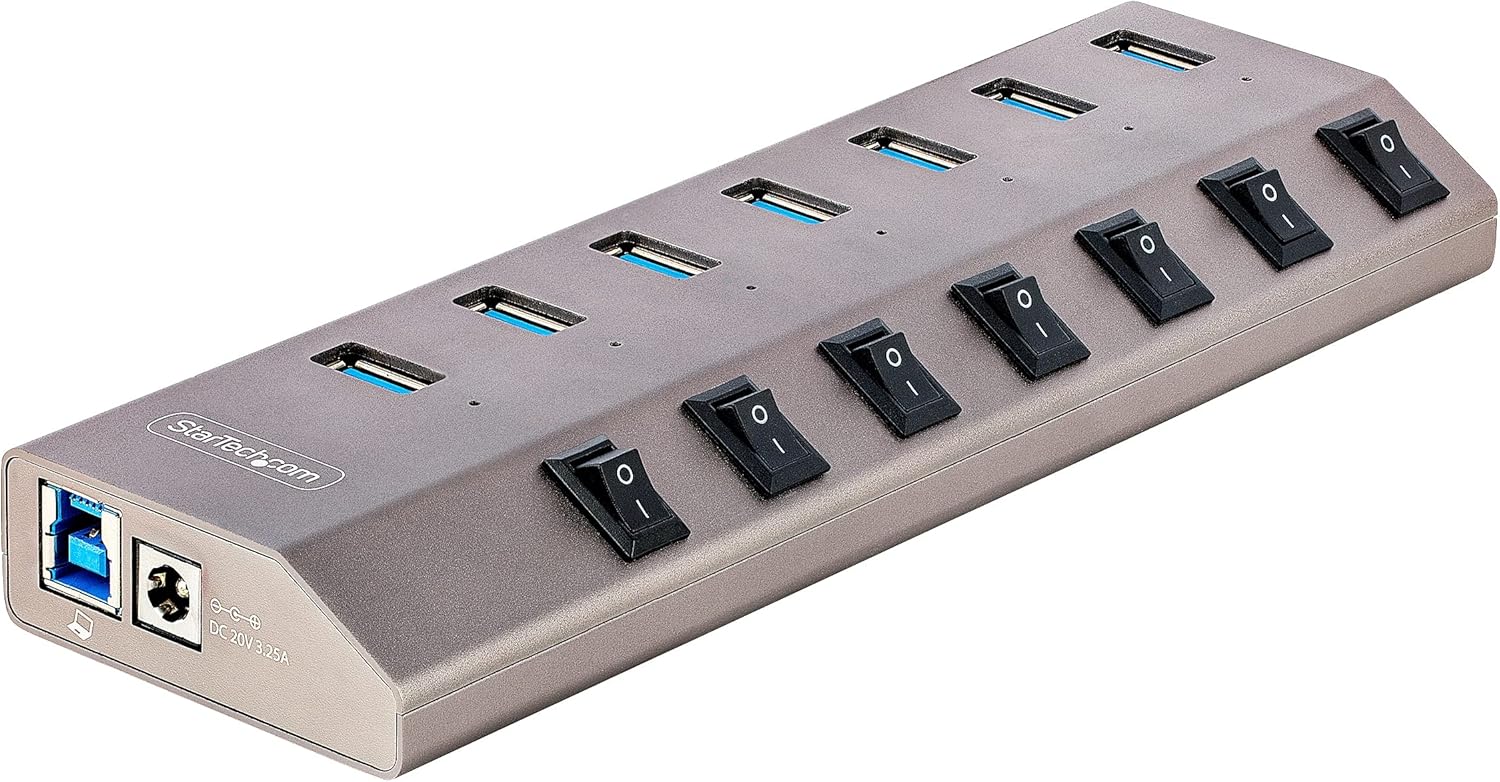 StarTech.com 7-Port Self-Powered USB-C Hub with Individual On/Off Switches, USB 3.0 5Gbps Expansion Hub withPower Supply