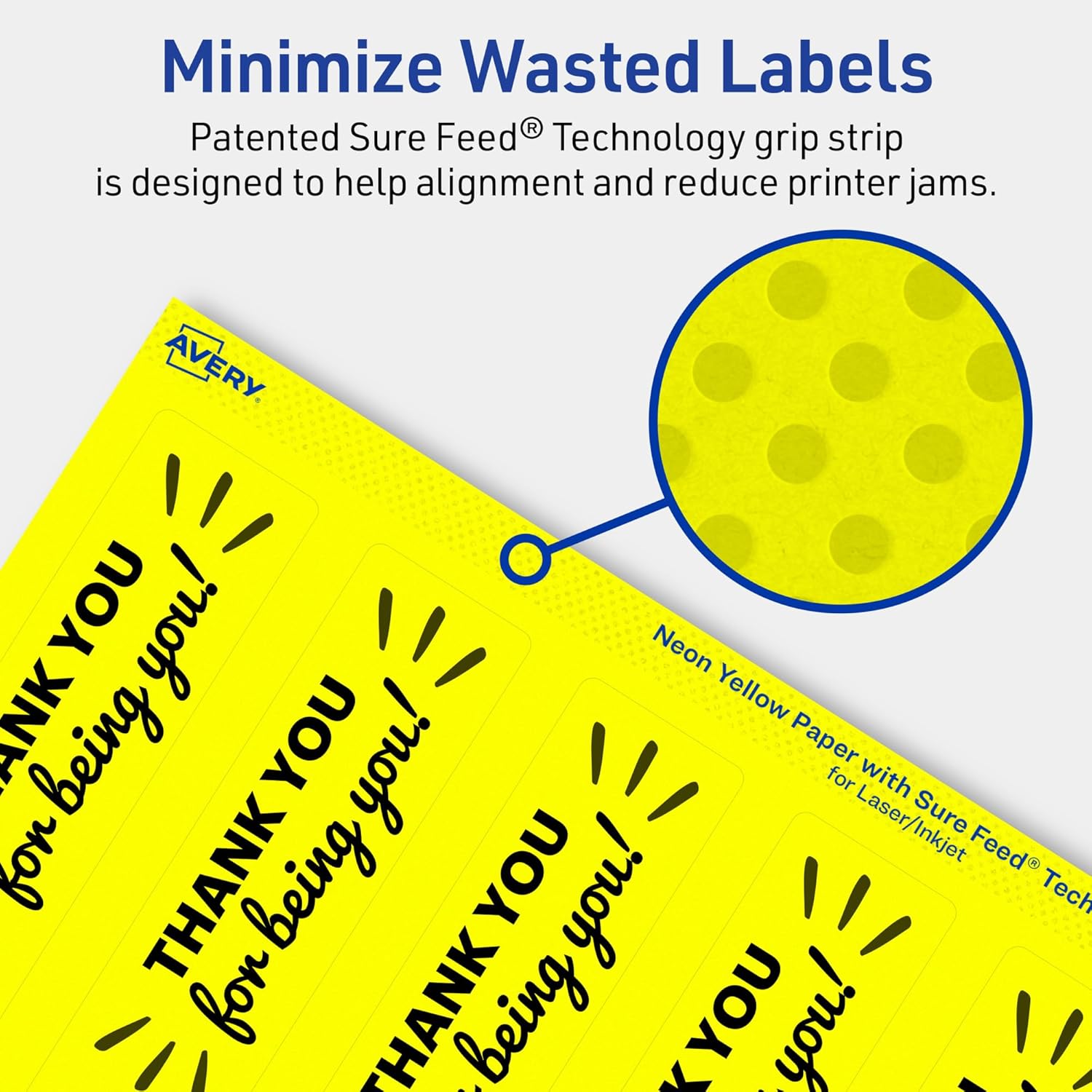 Avery Printable Rectangle Labels, Sure Feed Technology, 9-3/4" x 1-1/4", Neon Yellow, Laser/Inkjet Compatible