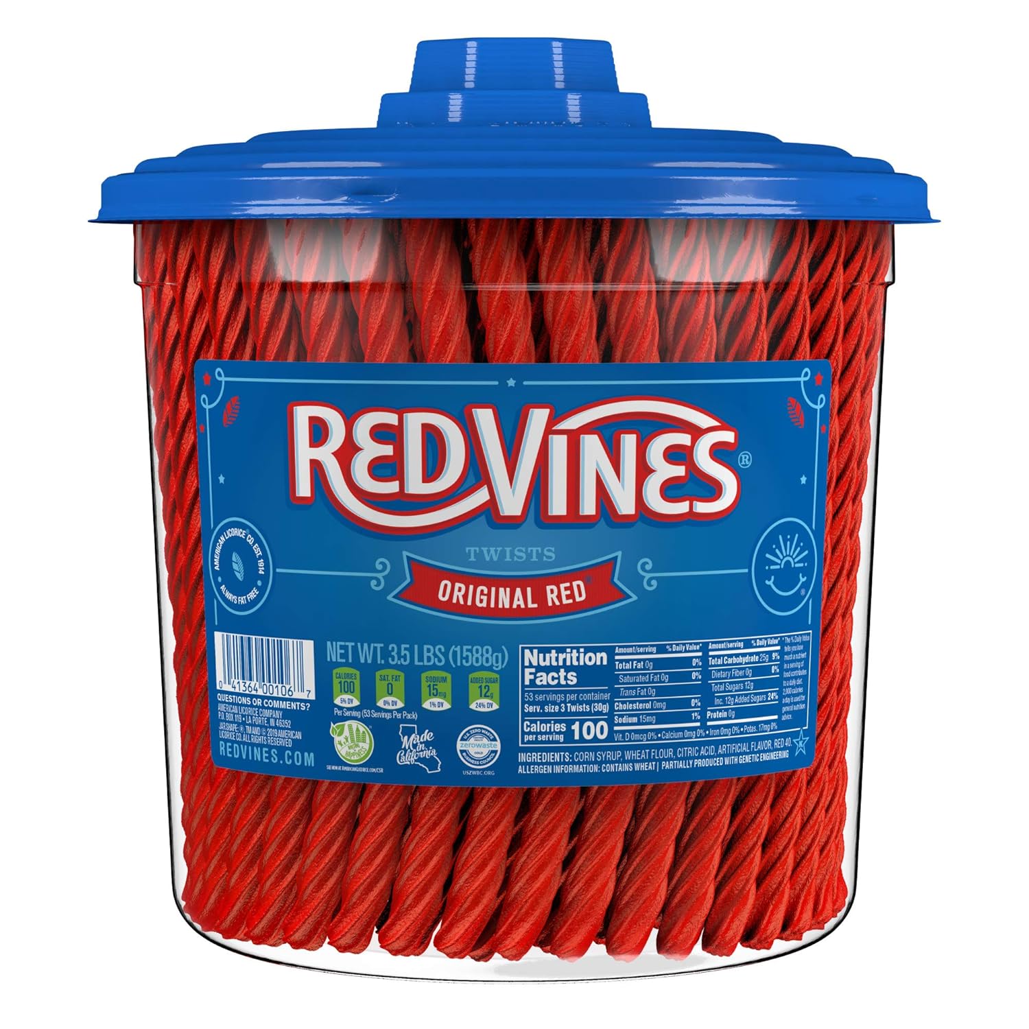 Red Vines Licorice, Original Red Flavor Soft & Chewy Candy Twists, 3.5 lbs, 56 Ounce 3.5 Pound (Pack of 1) Candy