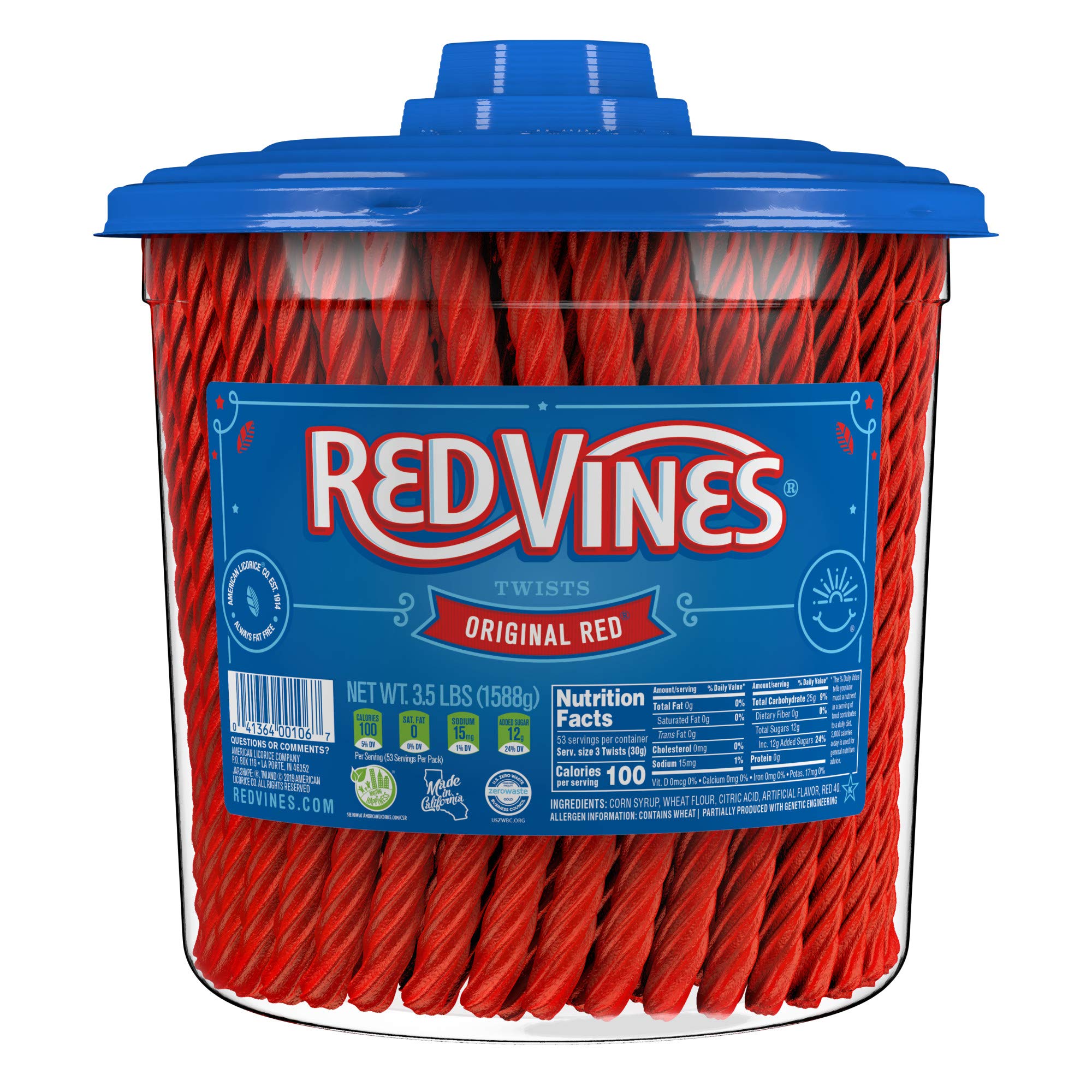 Red Vines Licorice, Original Red Flavor Soft & Chewy Candy Twists, 3.5 lbs, 56 Ounce 3.5 Pound (Pack of 1) Candy