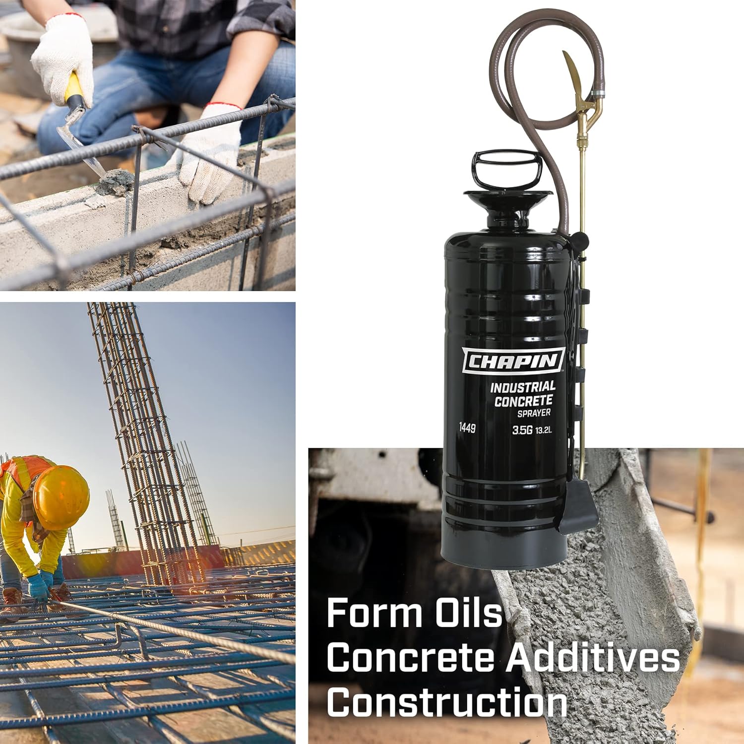 Chapin 1449 Made in The USA Industrial and Professional 3.5-Gallon Concrete and Sealer Pump, Funnel Top Sprayer, Brass Wand