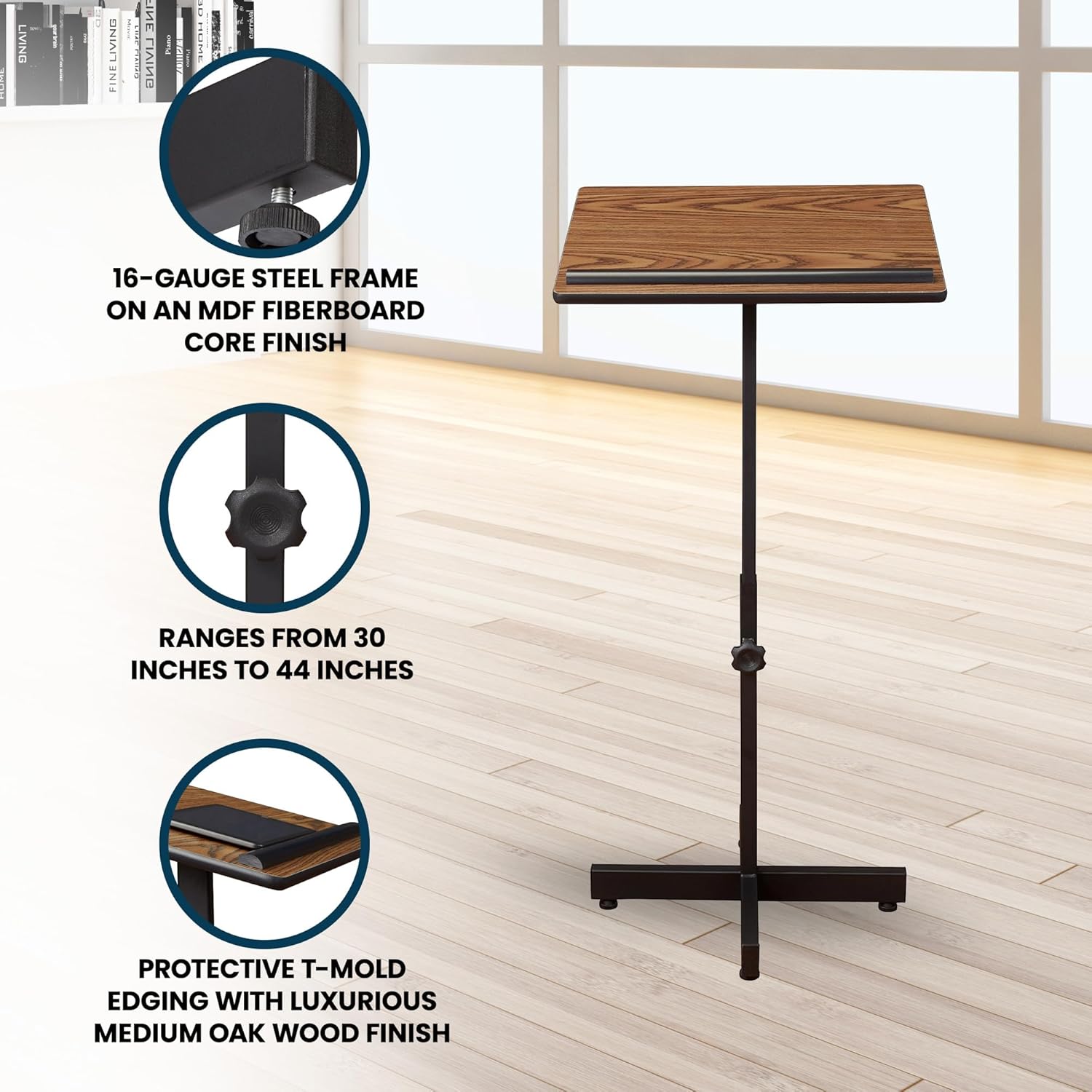 Oklahoma Sound Portable Presentation Series Adjustable Height Lectern Stand 16 Inch x 20 Inch Reading Surface with Book