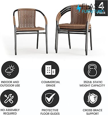 Flash Furniture Lila Rattan Stackable Indoor/Outdoor Dining Chairs