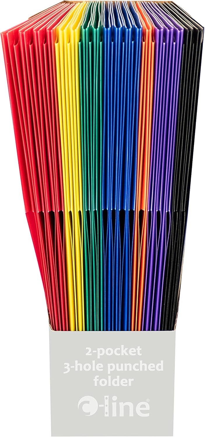 C-Line 2-Pocket Heavyweight Poly Portfolio Folder, 3-Hole Punch, Letter (11 x 8.5) - Assorted Colors, Pack of 36