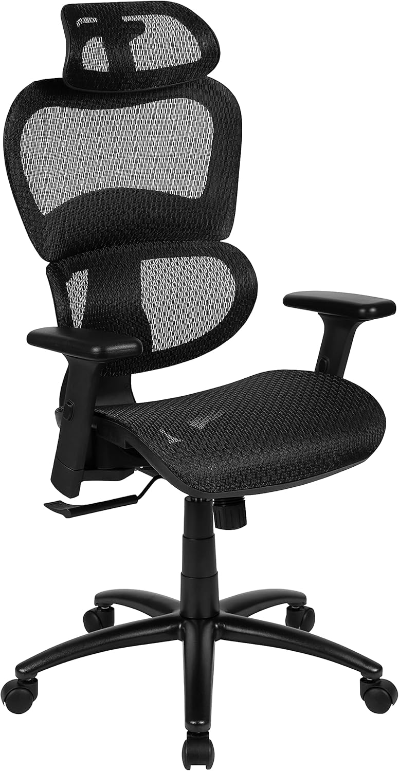 Flash Furniture LO Ergonomic Mesh Office Chair with 2-to-1 Synchro-Tilt, Adjustable Headrest, Lumbar Support