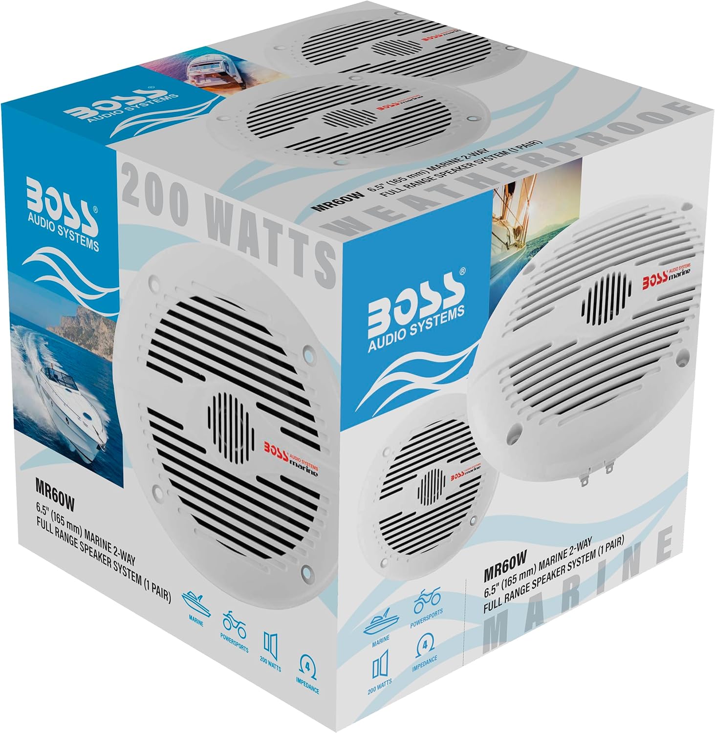 BOSS Audio Systems MR60W 6.5 inch Marine Boat Stereo Speakers - 200 Watts (pair), 2 Way, Full Range, Tweeters, Coaxial