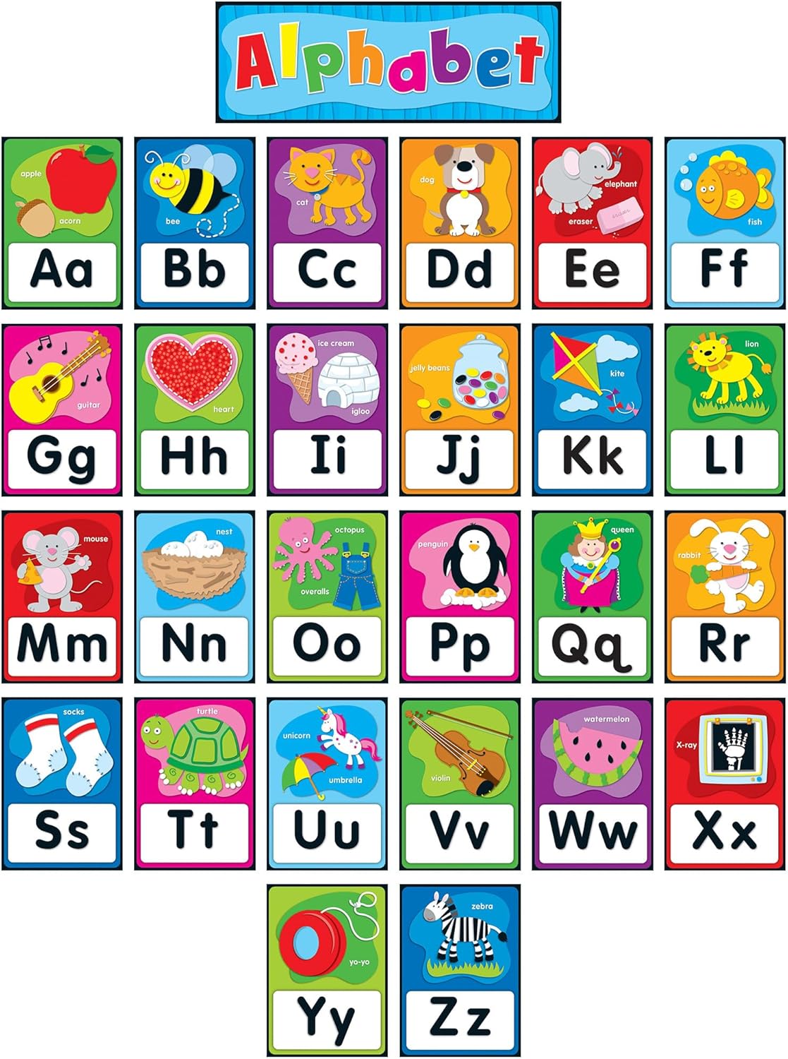 Carson Dellosa 27 pc Set of Quick Stick™ Self-Adhesive abc Bulletin Board Decorations, Alphabet Toddler Learning Posters