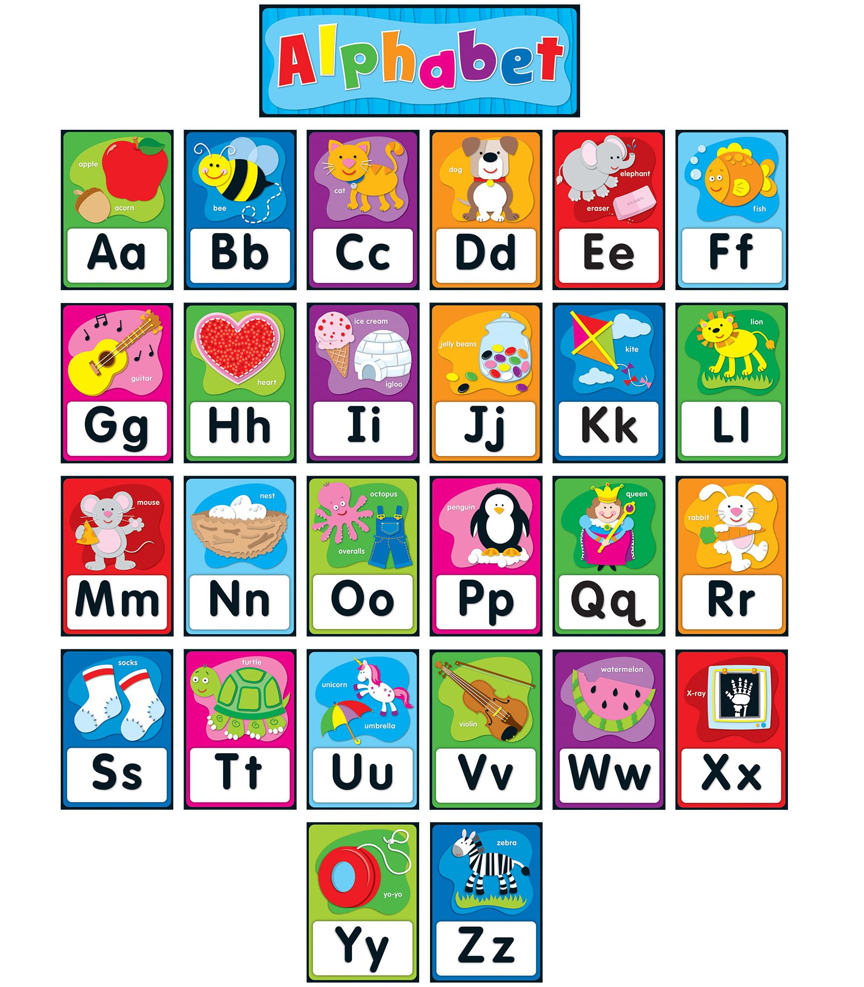 Carson Dellosa 27 pc Set of Quick Stick™ Self-Adhesive abc Bulletin Board Decorations, Alphabet Toddler Learning Posters