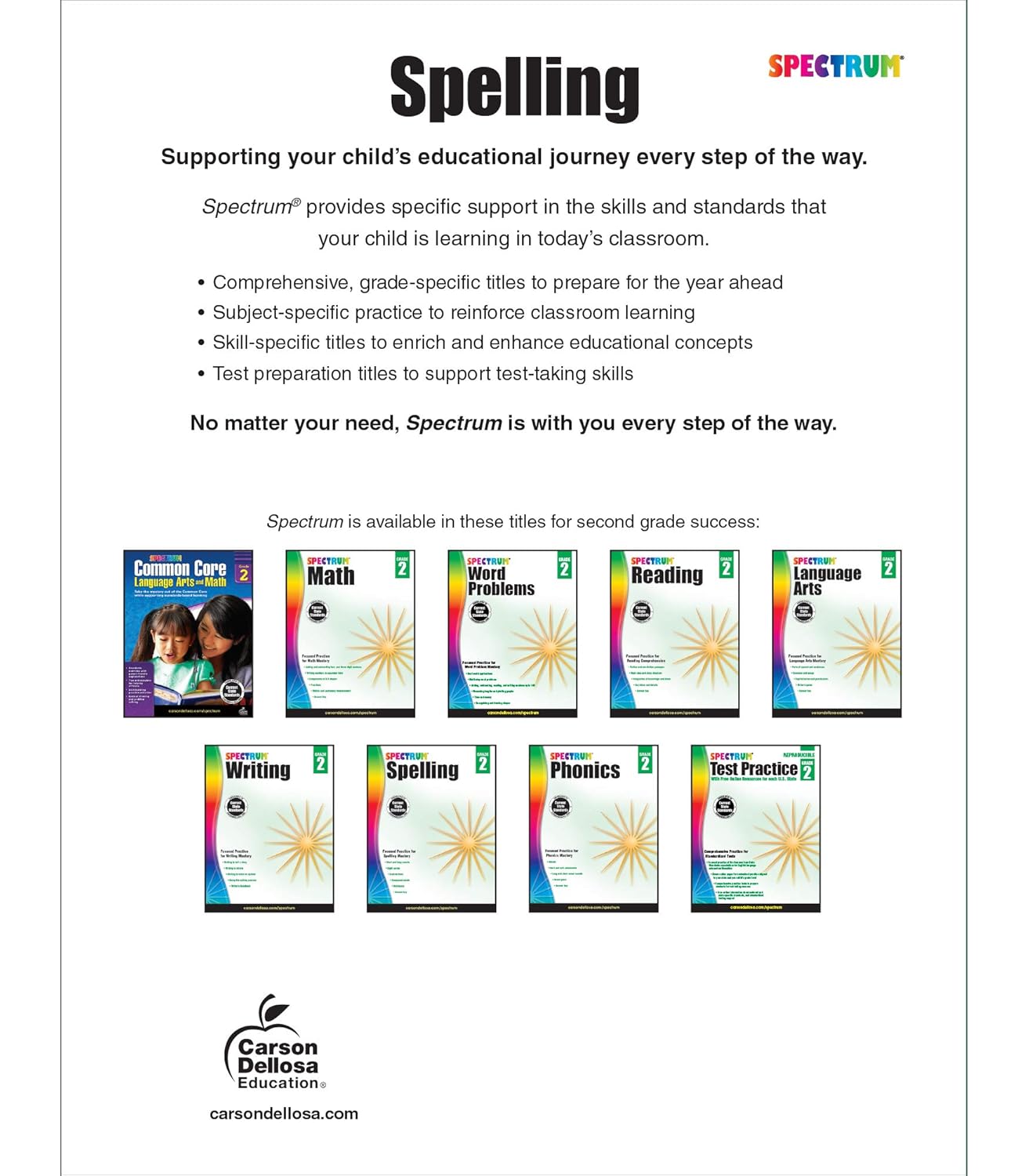 Spectrum Spelling Workbook Grade 2, Ages 7 to 8, 2nd Grade Spelling Workbook, Phonics, Handwriting Practice with Sight Words