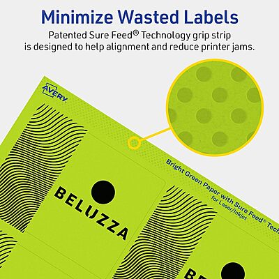 Avery Printable Rectangle Labels, Sure Feed Technology, 3" x 3.75", Bright Green, Print-to-The-Edge, Laser/Inkjet