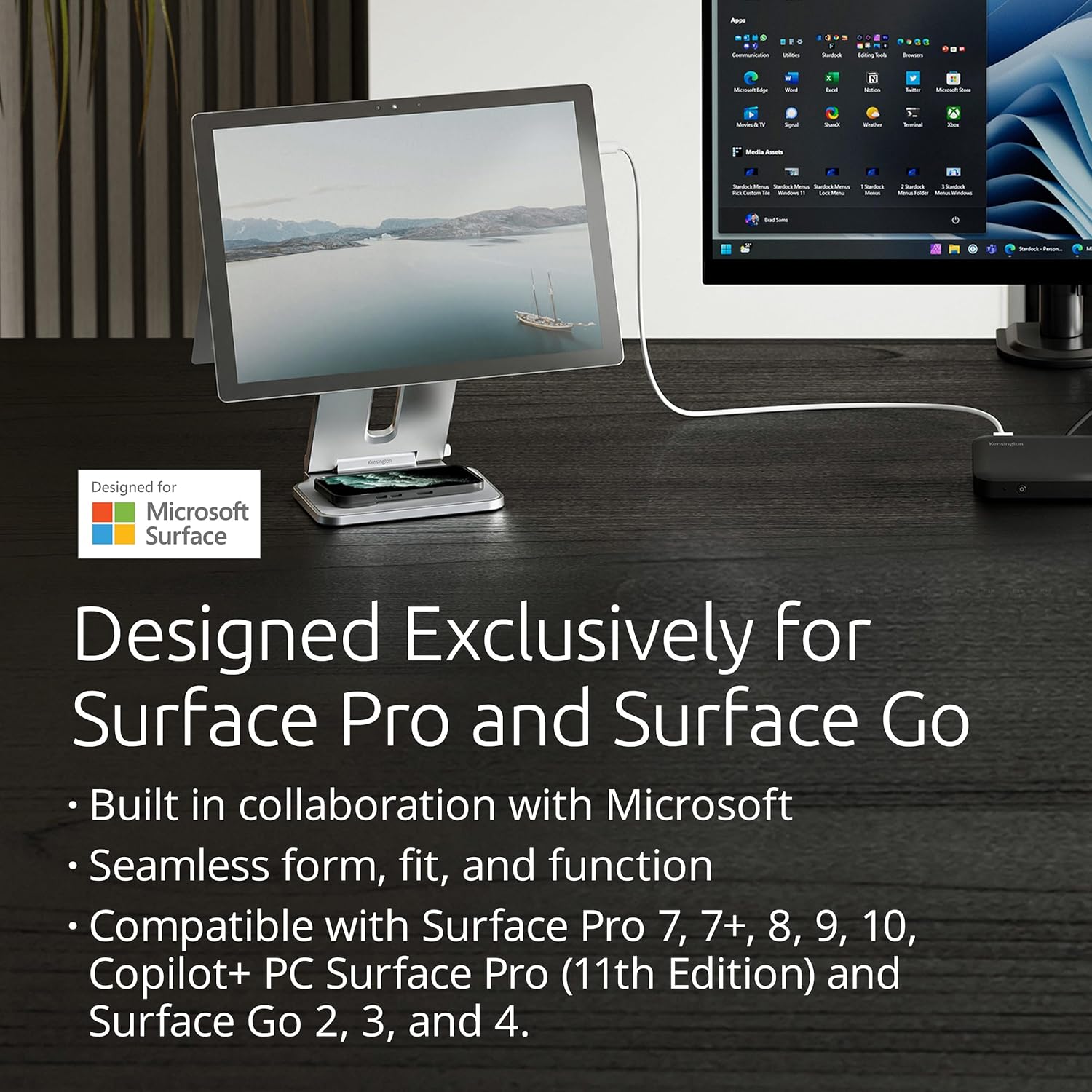 Kensington Elevated Stand Adjustable for Surface Stand for Desk, on-Skid Tablet Holder Designed for Surface Pro