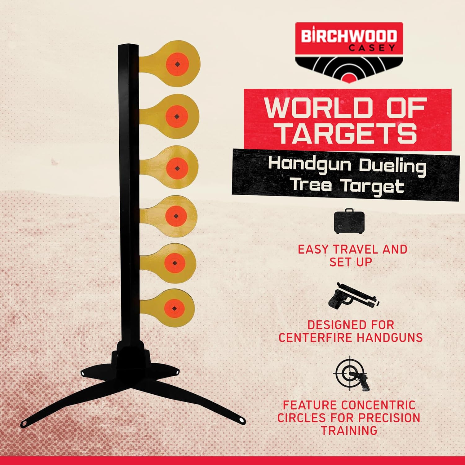 Birchwood Casey Handgun Dueling Tree Target with AR500 Steel Paddles, World of Targets