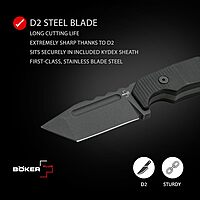 BÖKER PLUS Little Dvalin Fixed Blade EDC Knife - D2 Tanto - G10 - Kydex Sheath