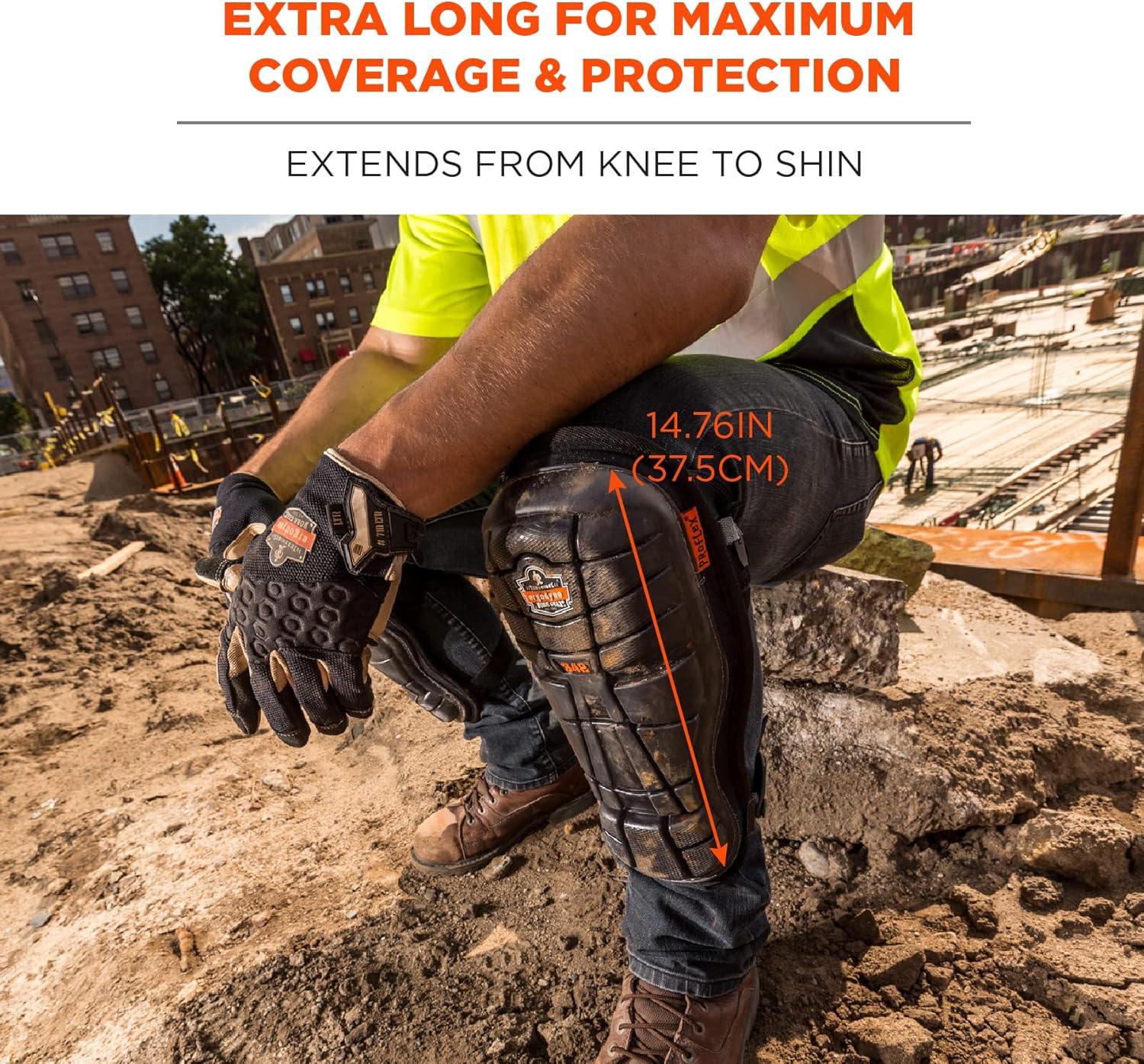 Ergodyne - 18442 ProFlex 342 Professional Knee Pads, Protective Extra Long Cap, Injected Gel Padded Technology