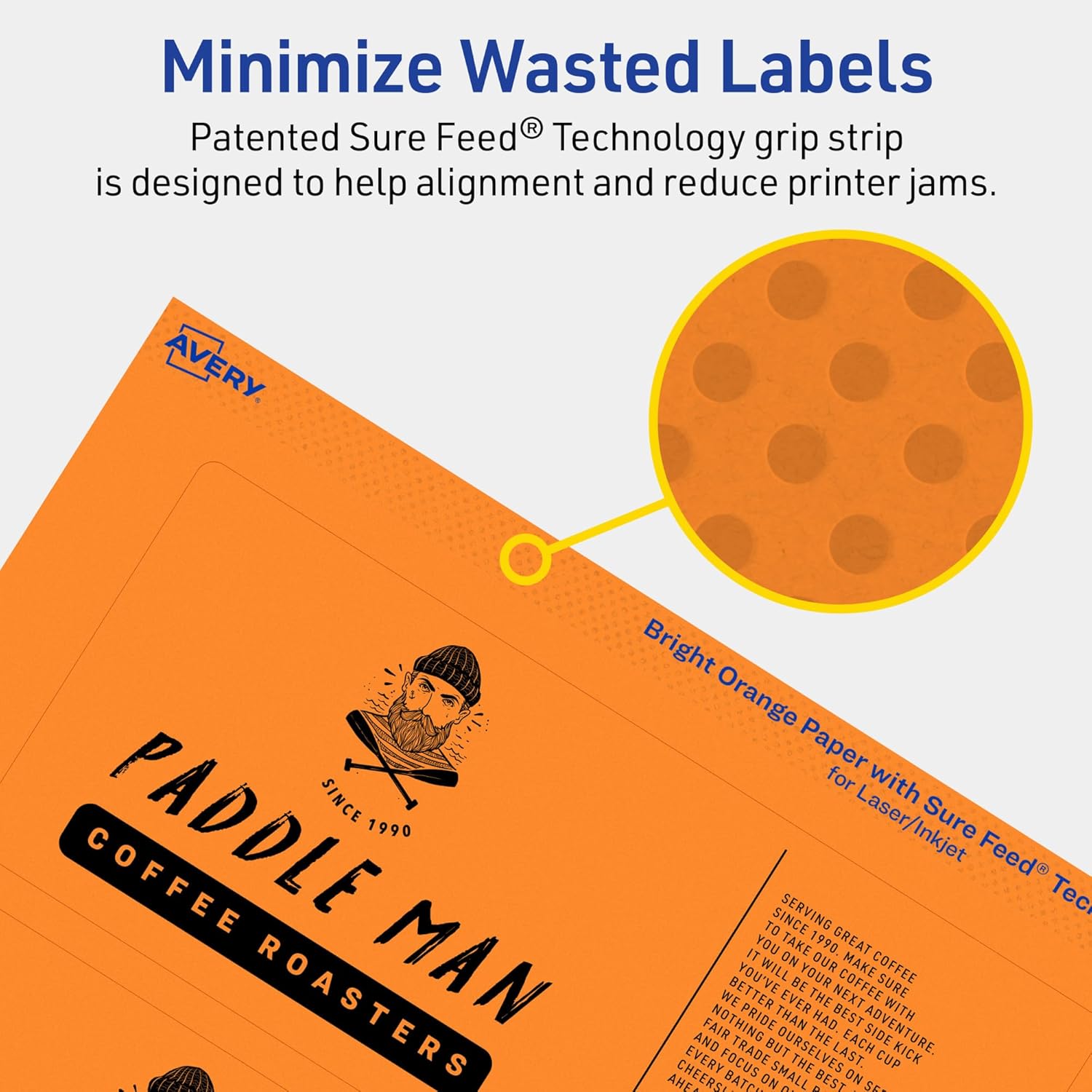 Avery Printable Rectangle Labels, Sure Feed Technology, 3" x 7", Bright Orange, Print-to-The-Edge, Laser/Inkjet Printable