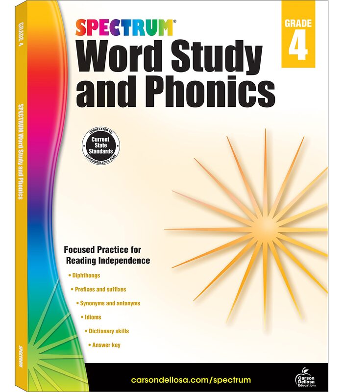 Spectrum Grade 4 Word Study and Phonics Workbooks, Ages 9 to 10, 4th Grade Phonics and Word Study, Dictionary Skills, Vocabulary Builder, Synonyms and ... Prefixes and Suffixes - 176 Pages (Volume 83)