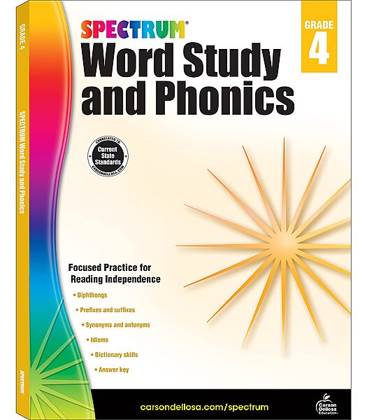 Spectrum Grade 4 Word Study and Phonics Workbooks, Ages 9 to 10, 4th Grade Phonics and Word Study, Dictionary Skills, Vocabulary Builder, Synonyms and ... Prefixes and Suffixes - 176 Pages (Volume 83)