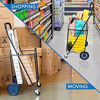 Mount-It! Foldable Shopping Cart with 360° Swivel Wheels, Portable Grocery Cart on Wheels with Extended Foam Handle