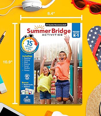 Summer Bridge Activities Kindergarten to 1st Grade Workbooks, K-1 Activity Book With Math, Reading Comprehension, Science, Fitness, Social Studies, Writing Practice, and Flash Cards (Volume 2)