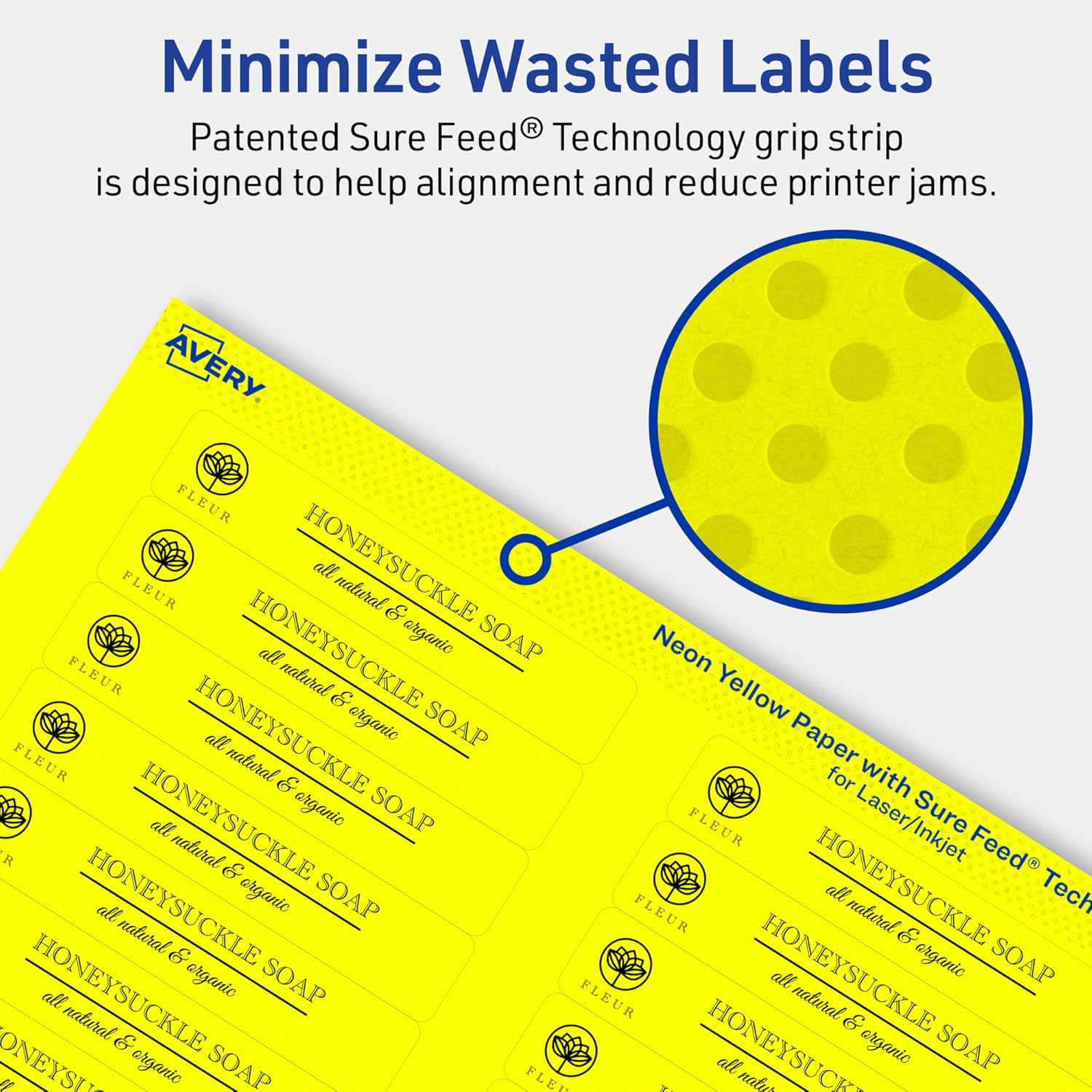 Avery Printable Rectangle Labels, Sure Feed Technology, 2/3" x 3-7/16", Neon Yellow Labels, Laser/Inkjet Printable