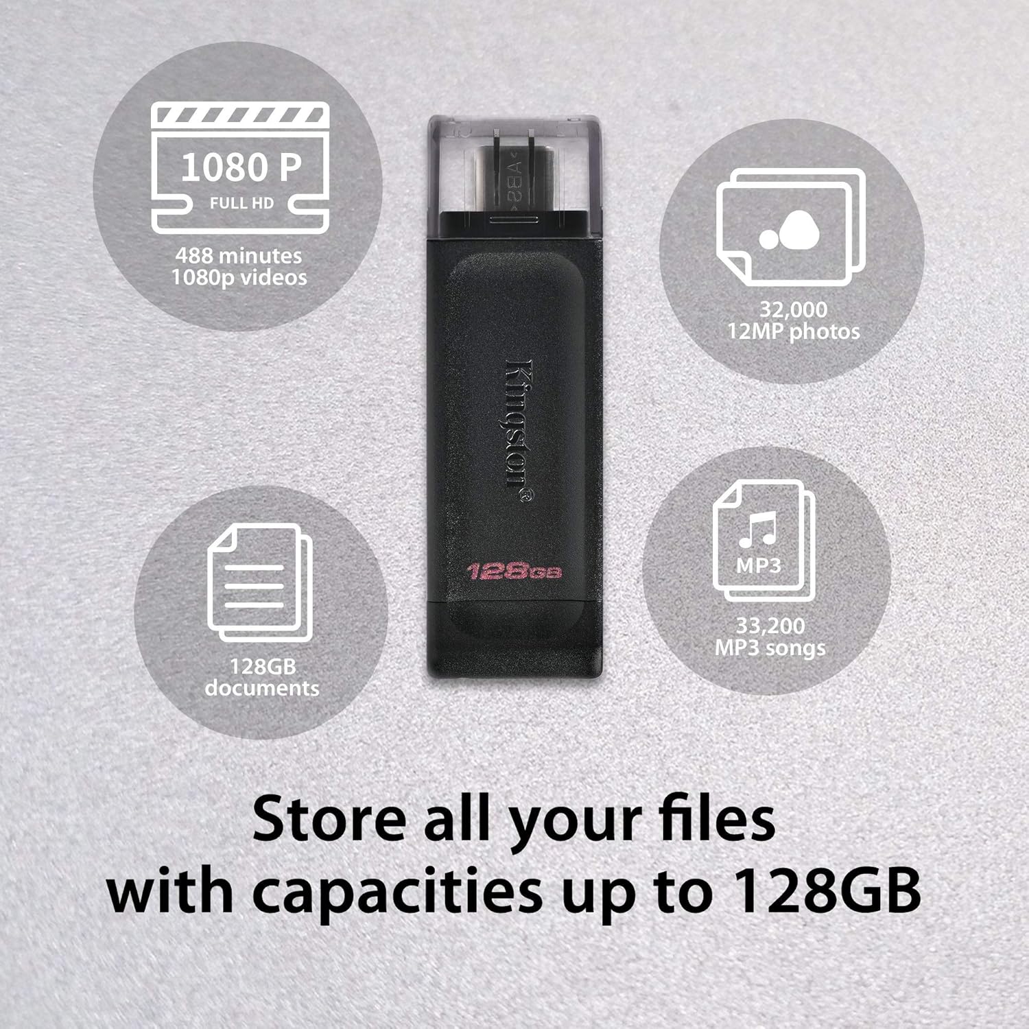 Kingston DataTraveler 70 64GB Portable and Lightweight USB-C flashdrive with USB 3.2 Gen 1 speeds DT70/64GB