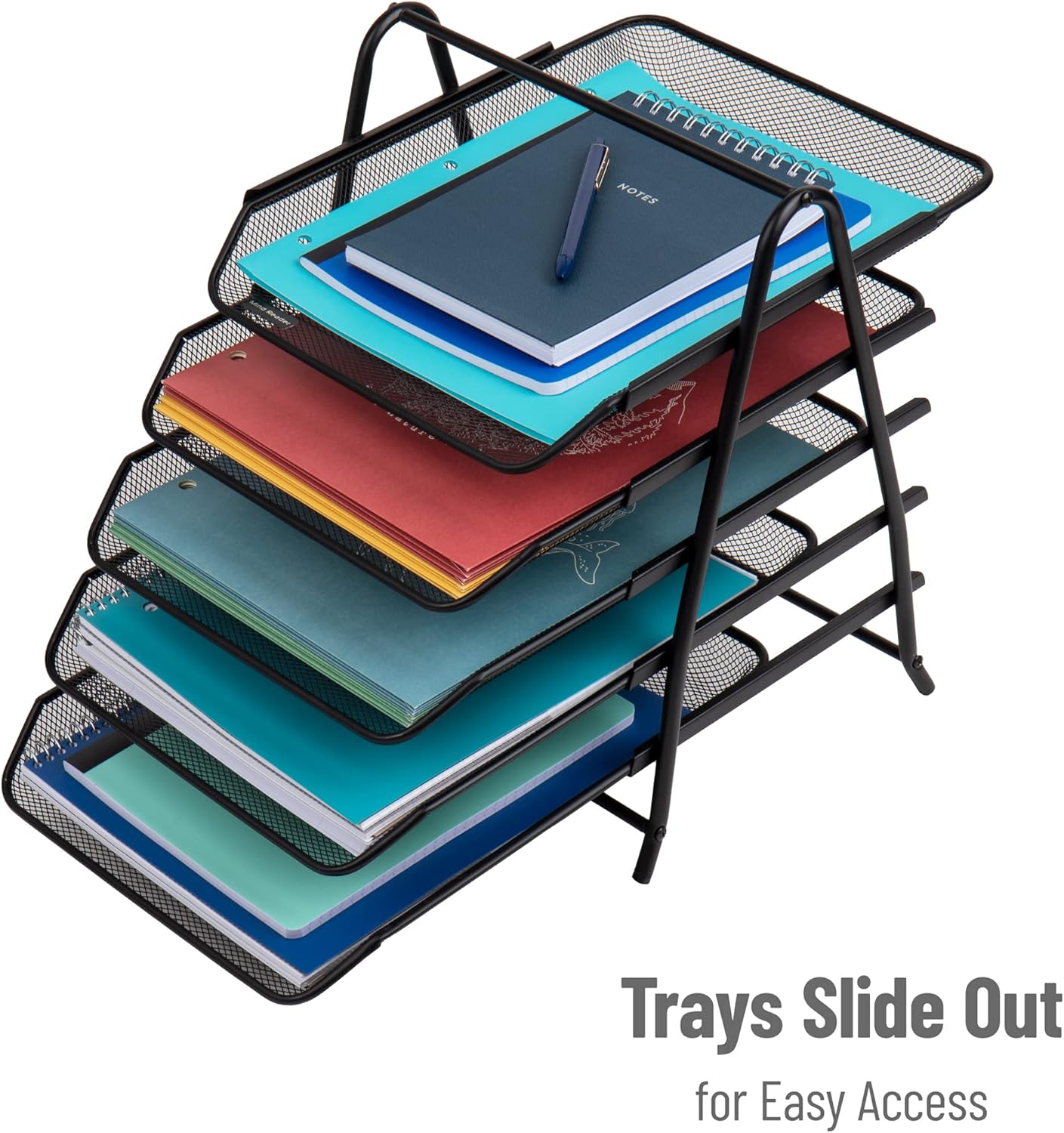 Mind Reader 5-Tier Paper Tray, Desktop Organizer, File Storage, Office, Metal Mesh, 11.75"L x 14"W x 14.5"H, Black