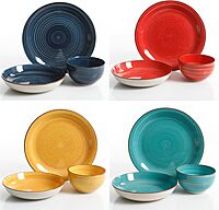 Gibson Home Color Speckle 12-Piece Mix & Match Double Bowl Dinnerware Set, Multicolor