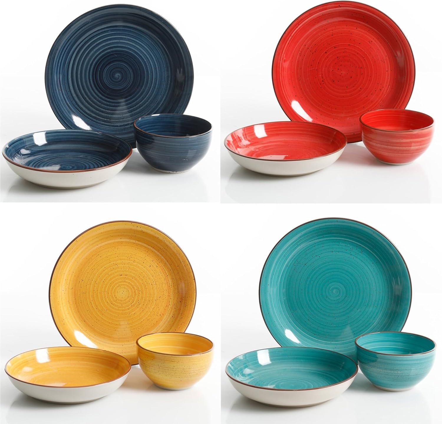 Gibson Home Color Speckle 12-Piece Mix & Match Double Bowl Dinnerware Set, Multicolor