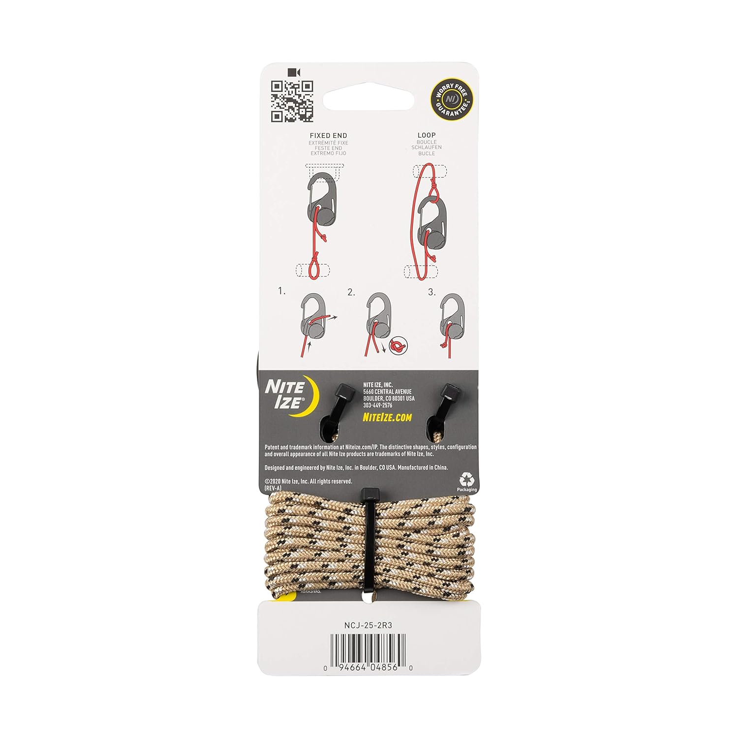 Nite Ize NCJ-25-2R3 CamJam Tie Down Rope Tightener with Carabiner Clip, 2-pack With Cord, Black, 2 Count