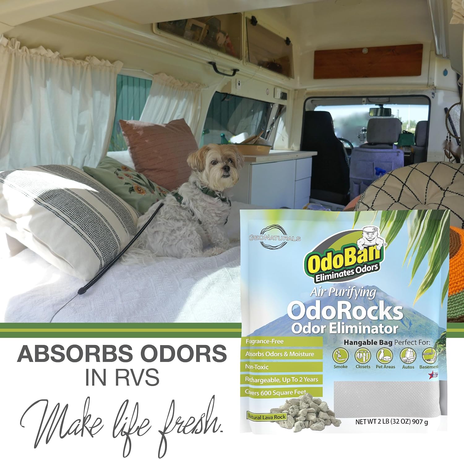 OdoBan Air Purifying OdoRocks Natural Odor Eliminator Made from Natural Volcanic Rocks, Made in the USA, Fragrance Free