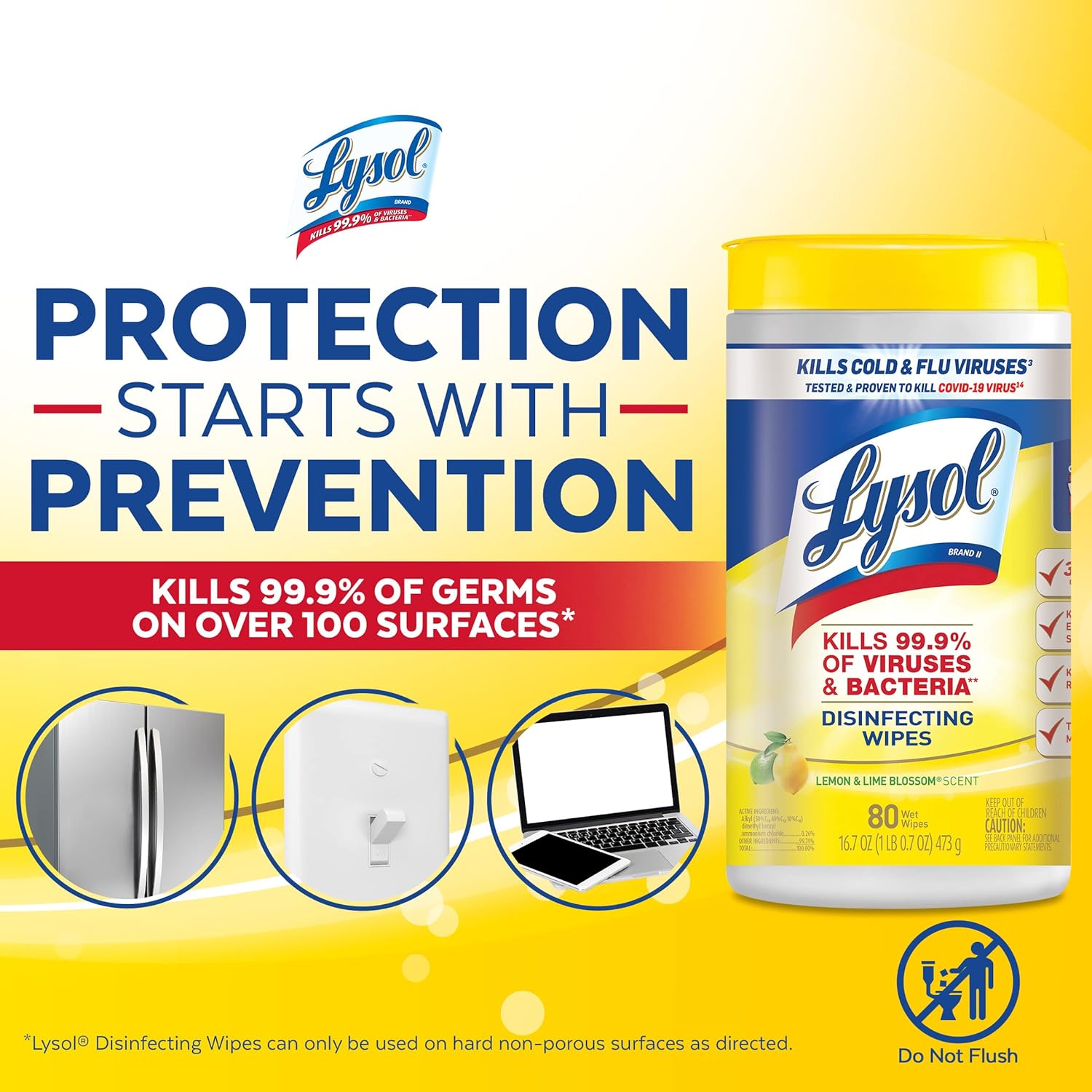 Lysol Disinfectant Wipes Multi-Surface Antibacterial Cleaning Wipes For Disinfecting and Cleaning Lemon and Lime Blossom 80