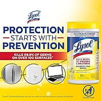 Lysol Disinfectant Wipes, Lemon and Lime Blossom, 80 Count (Pack of 3)