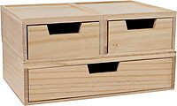 MARTHA STEWART Weston Stackable Wooden Storage Boxes with Pullout Drawers, Paulownia Wood Organizers
