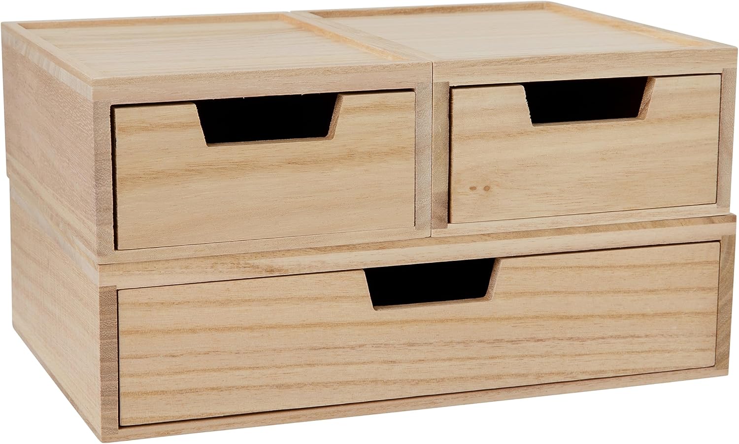 MARTHA STEWART Weston Stackable Wooden Storage Boxes with Pullout Drawers, Paulownia Wood Organizers