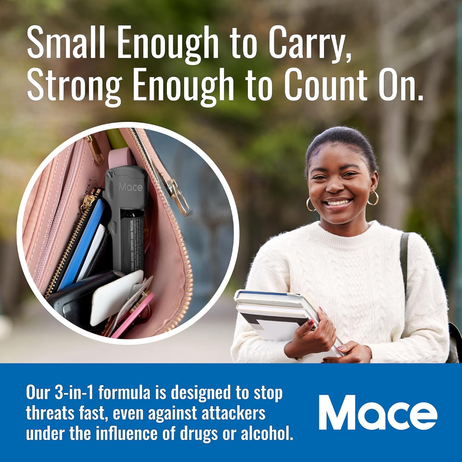 Mace Pepper Spray - Triple Action Model, 3-in-1 Formula (OC, Tear Gas, UV Dye), Flip Top Safety Cap