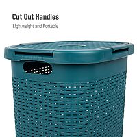 Mind Reader 60L Slim Laundry Hamper with Lid, Wicker-Style Plastic