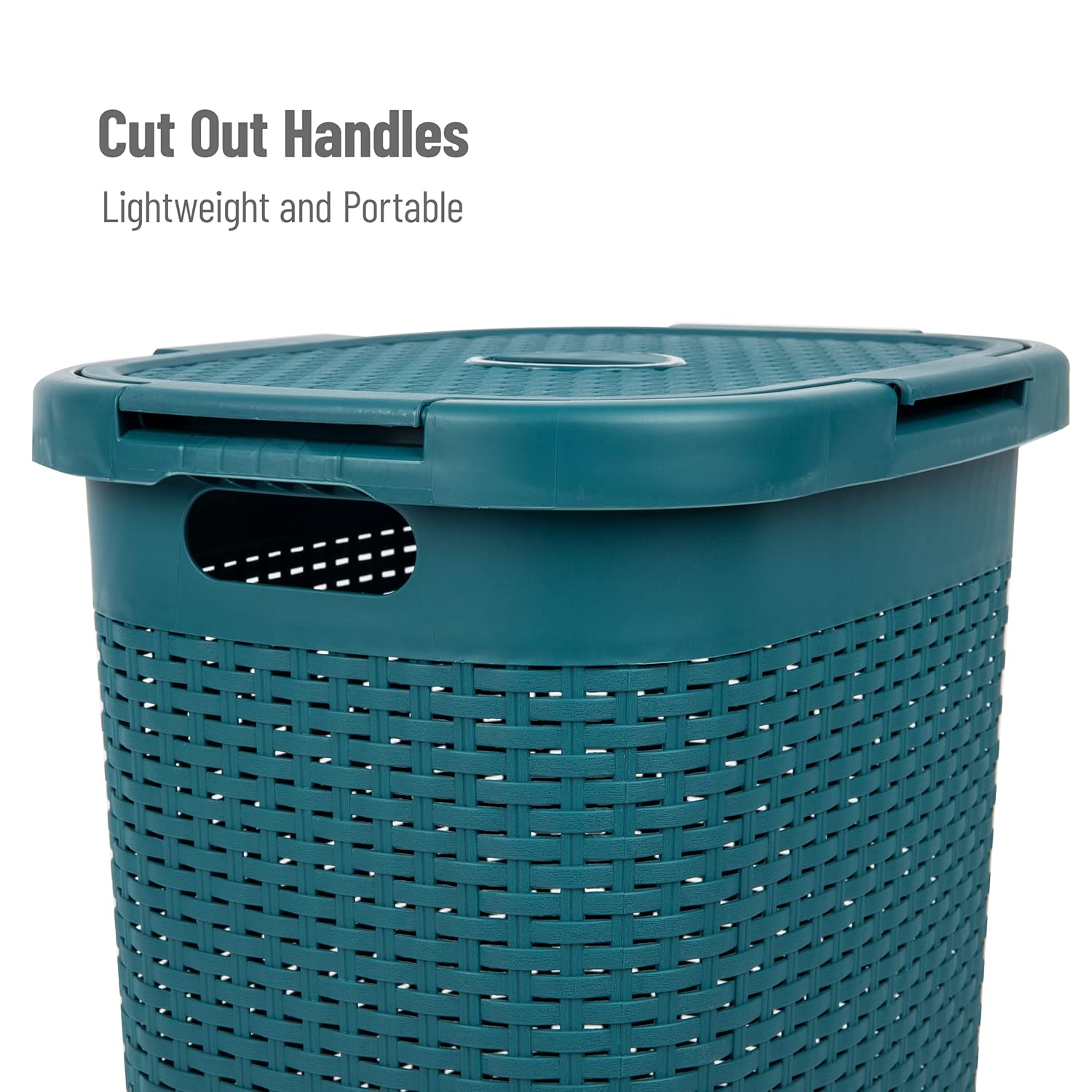 Mind Reader 60L Slim Laundry Hamper with Lid, Wicker-Style Plastic