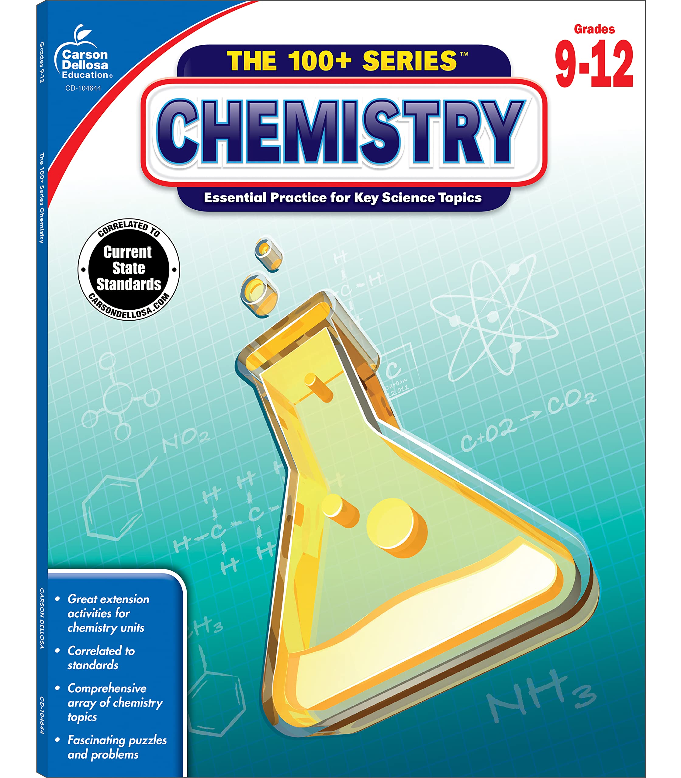Carson Dellosa The 100 Series Chemistry Workbook, Science Book for Grades 9-12, Periodic Table, Atomic Structure, Scientific Notation, and More, Classroom or Homeschool Curriculum (Volume 4)