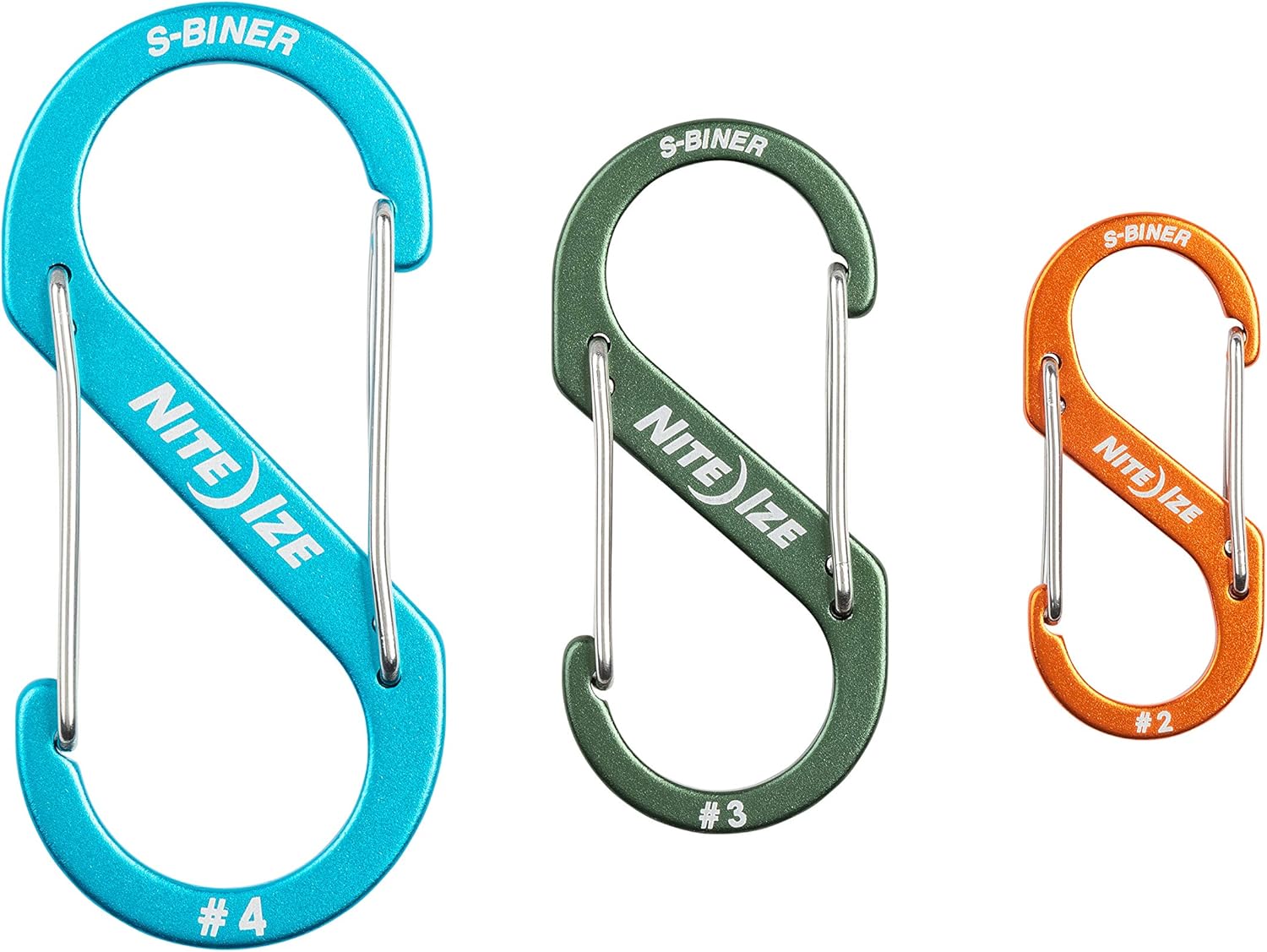 Nite Ize S-Biner Dual Carabiner Sizes #2,3,4, Orange/Olive/Blue