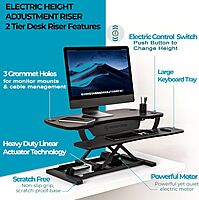 VERSADESK® PowerPro™ 48” x 24” Extra Wide Electric Sit-to-Stand Desk Converter w/ Keyboard Tray for Home or Office | USB